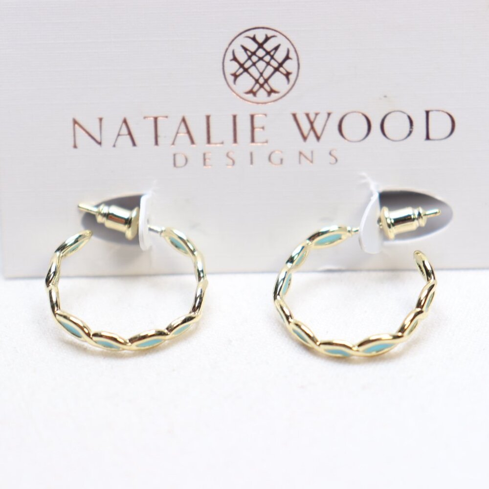 Natalie Wood Designs Gold Tone Blue Enamel Bloom Mini Hoop Earrings $48 New